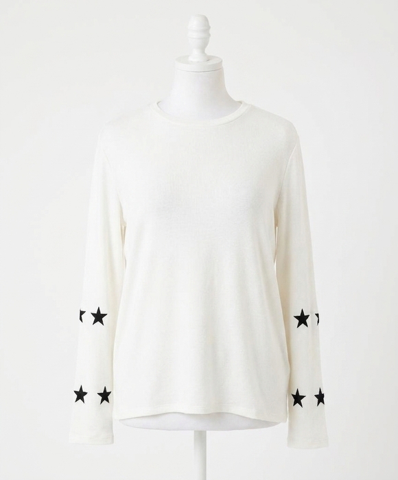 FRENCH KYSS Tops - NEW FRENCH KYSS star sleeve round neck top in ivory/black